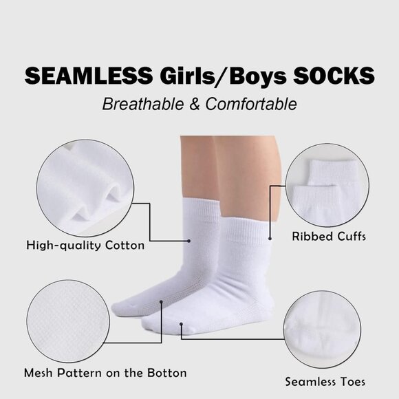 High-Quality Girls Crew Socks - Seamless Cotton Pack in Classic Colors (6 Pack) - Picture 3 of 7